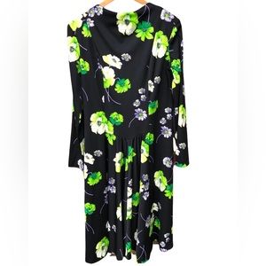 1970s Vintage Polyester floral midi Dress lime green,purple, black Retro Vtg 70s